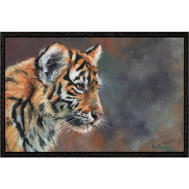 Tiger Cub Portrait In Oil by David Stribbling - Gallery-Wrapped Canvas Giclée on Canvas - Black Framed (101.6cm H x 152.4cm W x 3.81cm D)