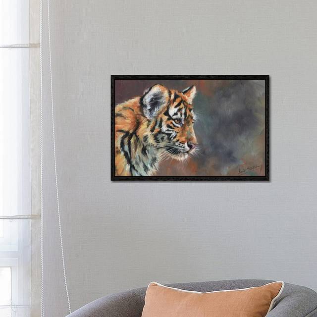 Tiger Cub Portrait In Oil by David Stribbling - Gallery-Wrapped Canvas Giclée on Canvas - Black Framed (45.72cm H x 66.04cm W x 3.81cm D)