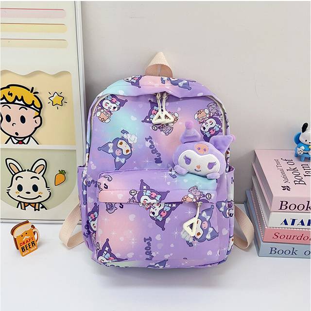 (Purple) Lightweight Fashionable Kids Backpack With Fun Cartoon Prints For School Use