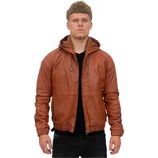 Infinity Leather Mens Men’s Casual Hooded Bomber Jacket-Odesa - Tan - Size Medium