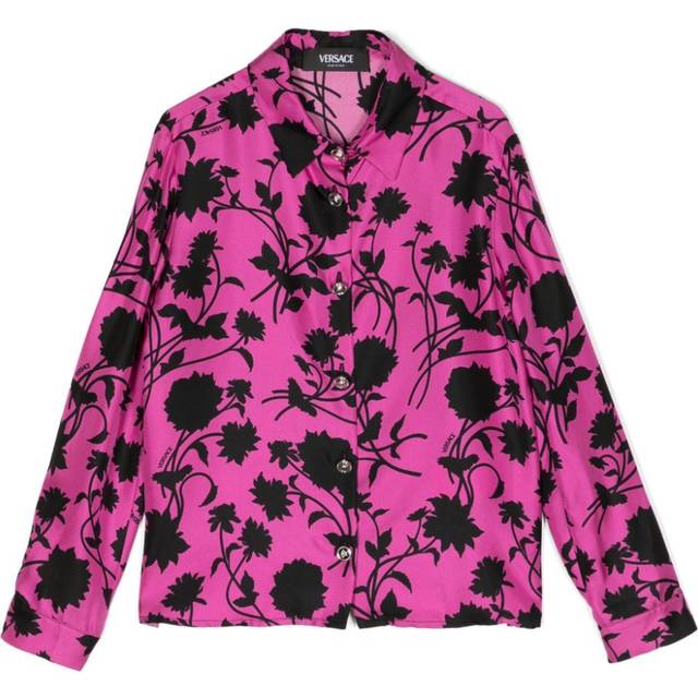 Versace Kids - floral-print silk shirt - kids - Silk - 14 - Purple