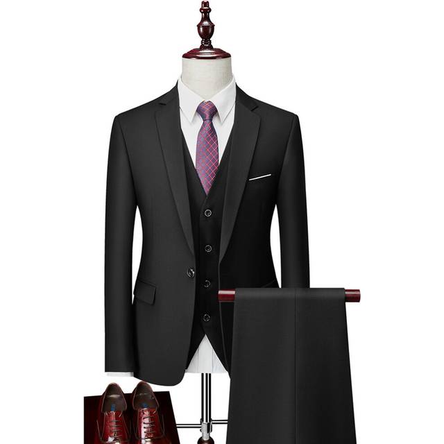 (black, 2XL) Men's Business Casual Suit Three Piece Suit