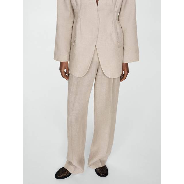 Mango Turqueta Wide Leg Linen Trousers, Light Beige