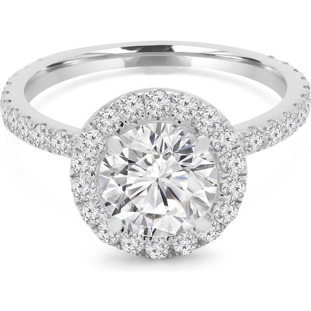 Majesty Diamonds MD240216-7.5 1.1 CTW Round Diamond High Set Halo Engagement Ring in 14K White Gold - Size 7.5