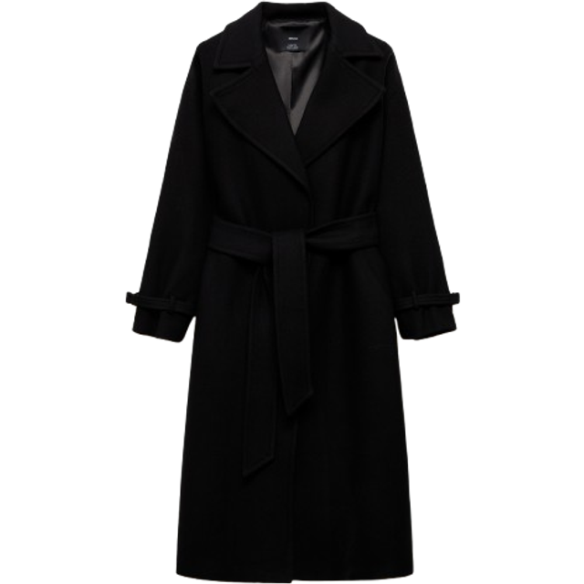 MANGO Maxi Lapel Manteco Wool Coat Dam Kappor Stl. L - Från Magasin - Black (L)