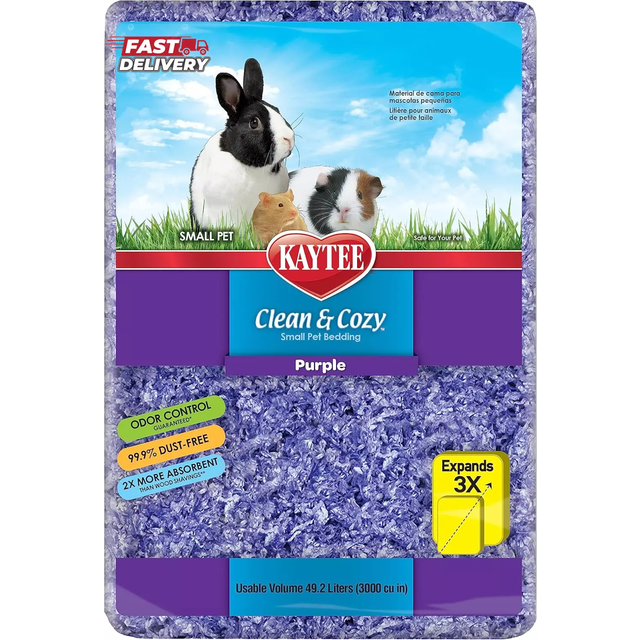 Clean & Cozy kattlåda för smådjur/gnagare/hamster, Lila, Mycket låg dammavgång 99,9%, Luktkontroll, 49.2L