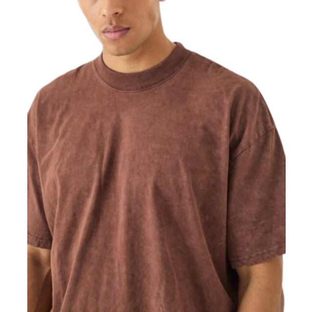 Oversized Acid Wash Cross Graphic T-shirt - Brown - L