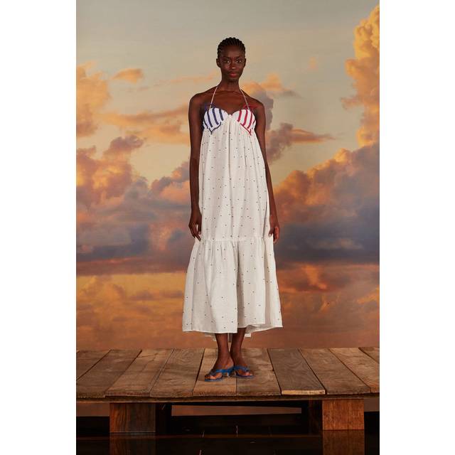Farm Rio Beaded Fishes White Sleeveless Maxi Dress