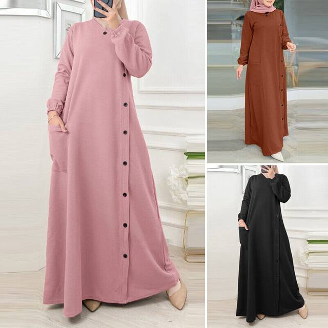Zanzea womens v-neck long sleeve casual loose muslim long shirt dress kaftan
