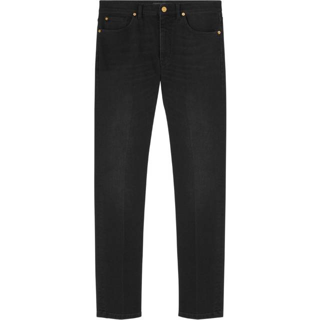Versace - logo-embroidered slim cut jeans - men - Cotton/Elastane/Cotton/Polyester/Polyester/Calf Leather - 32 - Black