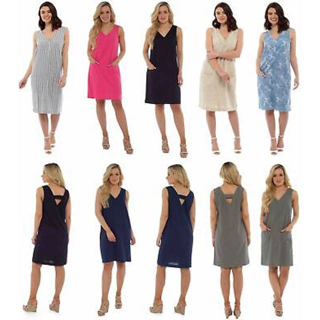 Women's v neck linen shift dress summer holiday linen dress, size 10-20