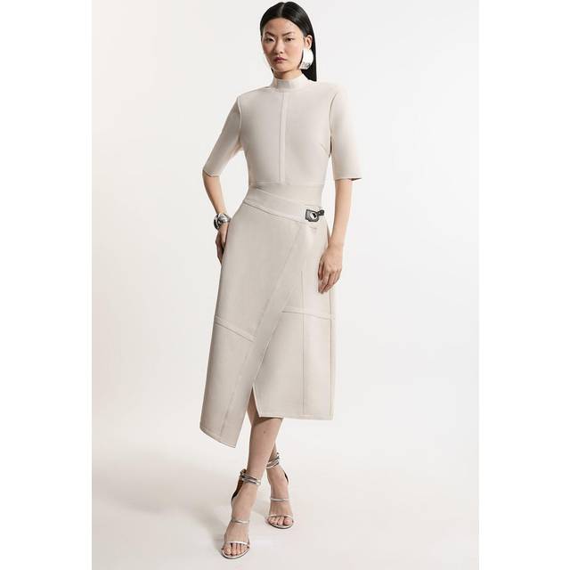 Figure Form Bandage Asymmetric Knit Midi Dress - Brown
