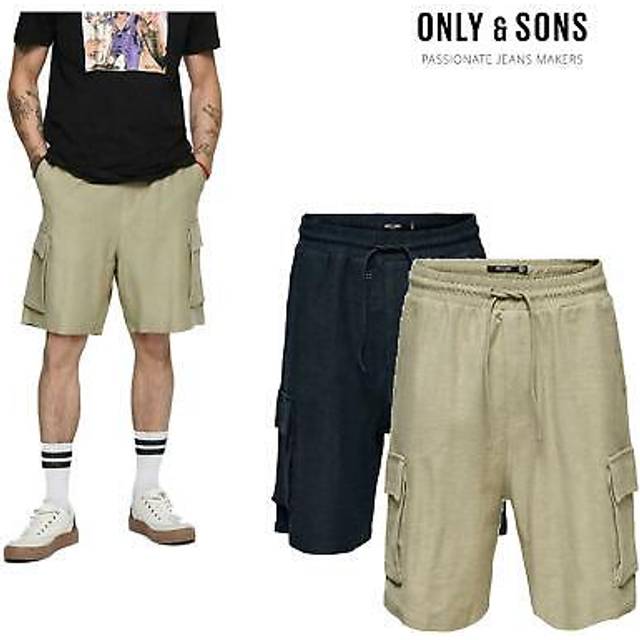 Only & sons mens short loose fit 100% cotton cargo shorts for men uk, xs to 2xl