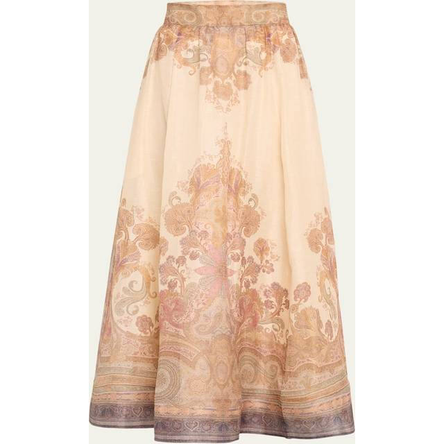 Zimmermann Womens Cream Paisley Paisley-pattern Regular-fit Linen and Silk-blend Midi Skirt S - CREAM PAISLEY