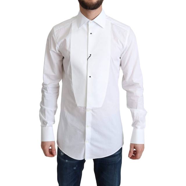 Dolce & Gabbana White Bib Cotton Poplin Men Formal Shirt - IT41 | L