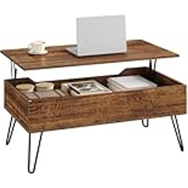 WOLTU Soffbord, hopfällbart soffbord, soffbord med dolt fack, industriell stil, 95 x 50 x (40–55,5) cm, vintage brunt trä + svart metall, BTS18hov