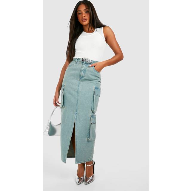 Womens DSGN Studio Badge Denim Cargo Maxi Skirt - Blue - 6