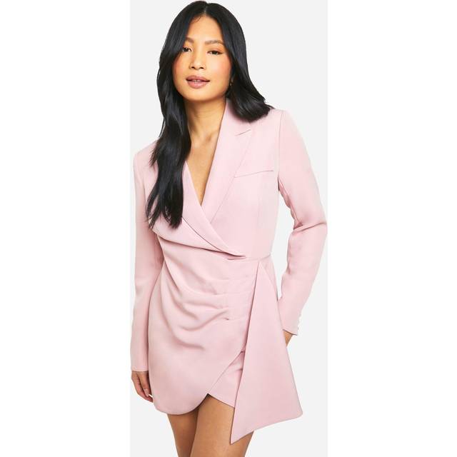 Womens Petite Drape Detail Wrap Blazer Dress - Pink - 12, Pink
