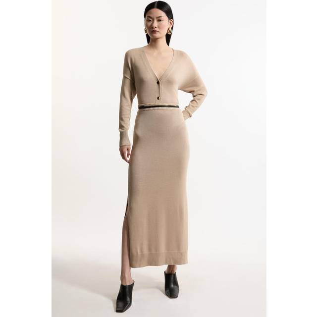 Viscose Blend Stripe Knit Maxi Skirt Co-Ord - Oatmeal
