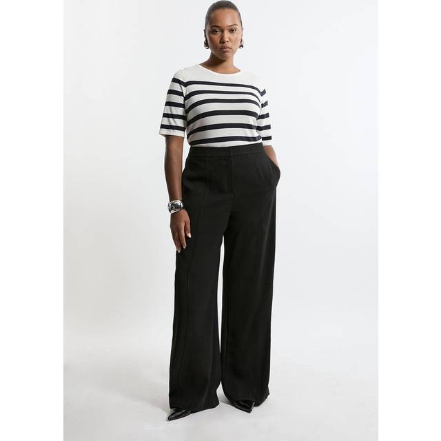 Plus Size Tailored Crepe Seam Detail Straight Leg Trousers - Black
