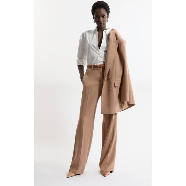 Compact Stretch Tailored Wide Leg Trousers - Camel