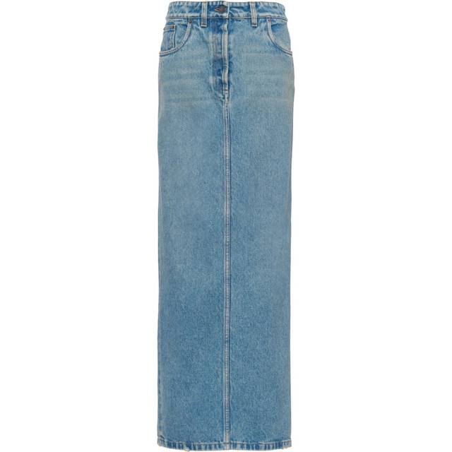 Prada - triangle-logo denim maxi skirt - women - Cotton - 44 - Blue