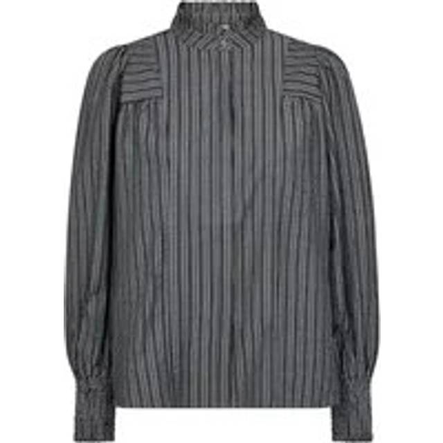 Co'Couture, Blouses, female, Black, L, Striped Shirt with Puff Sleeves