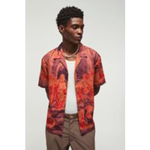 Short Sleeve Oversized Slub Painting Shirt - Orange - M