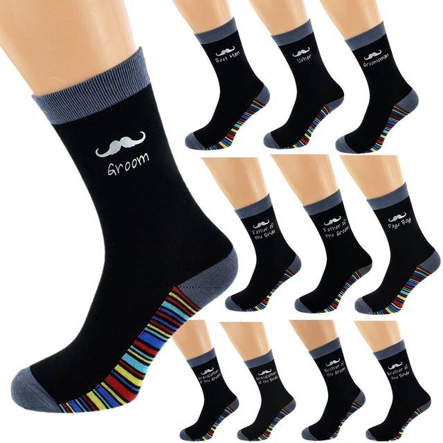 Moustache design funky sole wedding mens socks in various roles x6s223-011