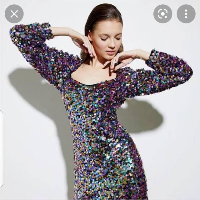 Zara multi sequin mini dress puff long sleeves size s ref 7901 310