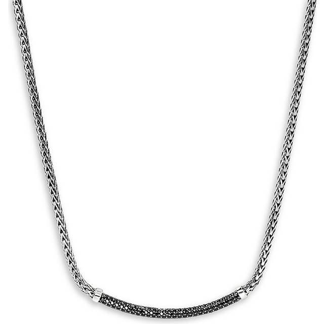John Hardy Sterling Silver Jh Essentials Black Sapphire Pave Curved Bar Necklace, 16-18