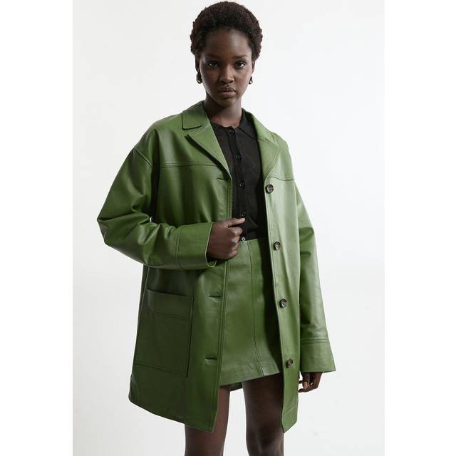 Leather Tailored Jacket - Olive