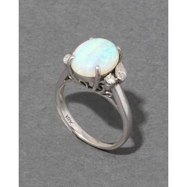 Alexis Bittar Vintage 1930S 18K Gold Opal & Diamond Ring in White Size 4.5  | Statement Jewelry from Alexis Bittar (4.5)