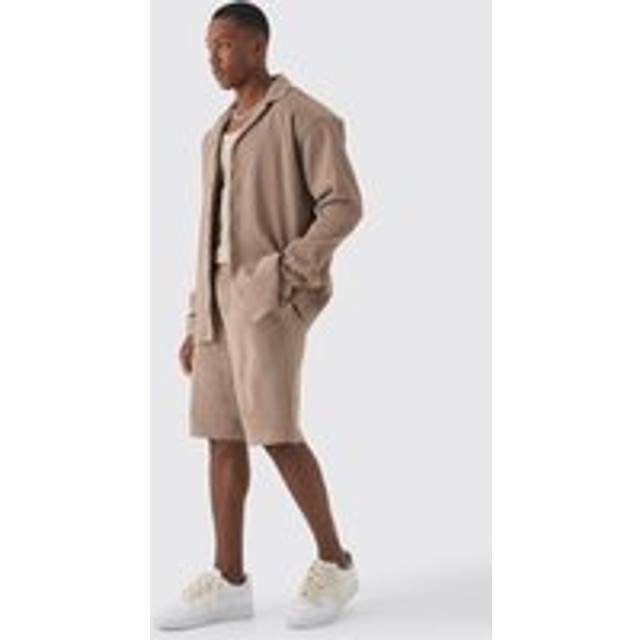 Long Sleeve Oversized Revere Pleated Shirt - Beige - S