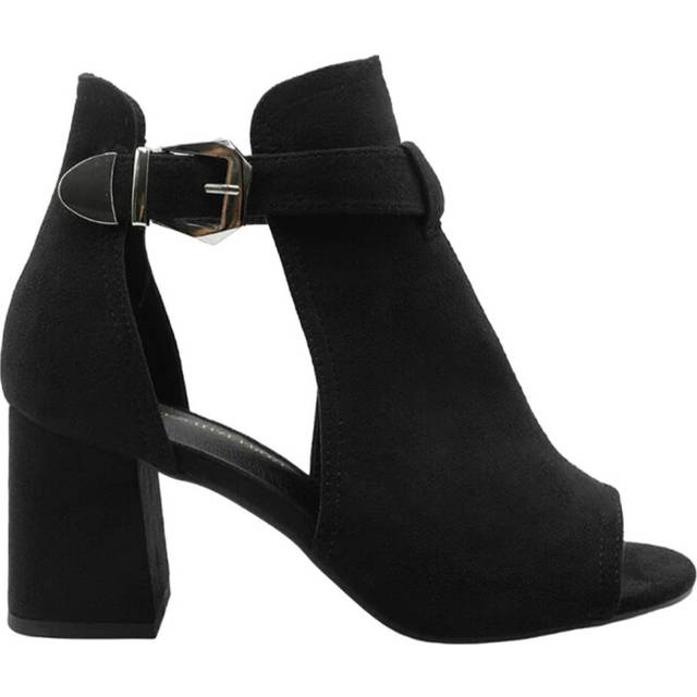 Where's That From Womens Lisa Block Heel With Side Buckle And Open Toe Front - Black Suede - Size UK 4