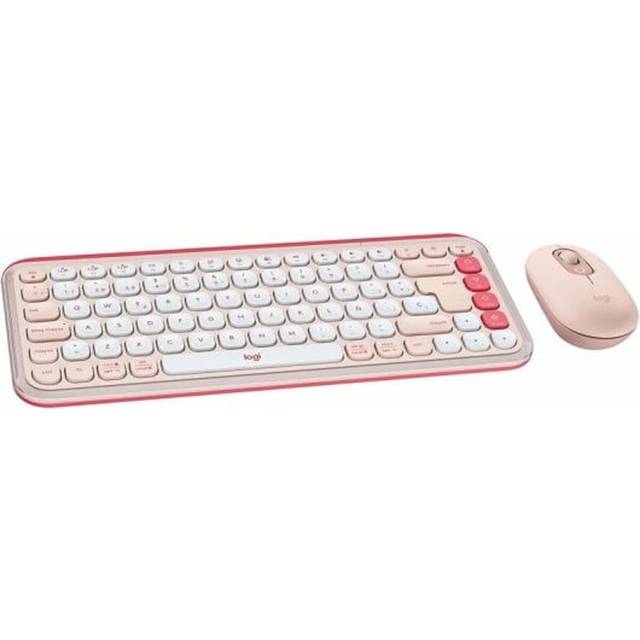 Logitech POP-ikon Tangentbords- och muskombination in Rose och naturvit, Español (Qwerty)