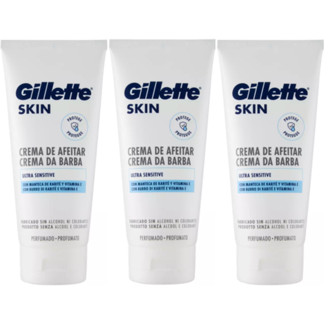 3 x 175ml Gillette Skin Ultra Sensitive Shave Cream with Shea Butter & Vitamin E