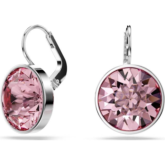 Bella drop earrings, Round cut, Pink, Rhodium plated - OS