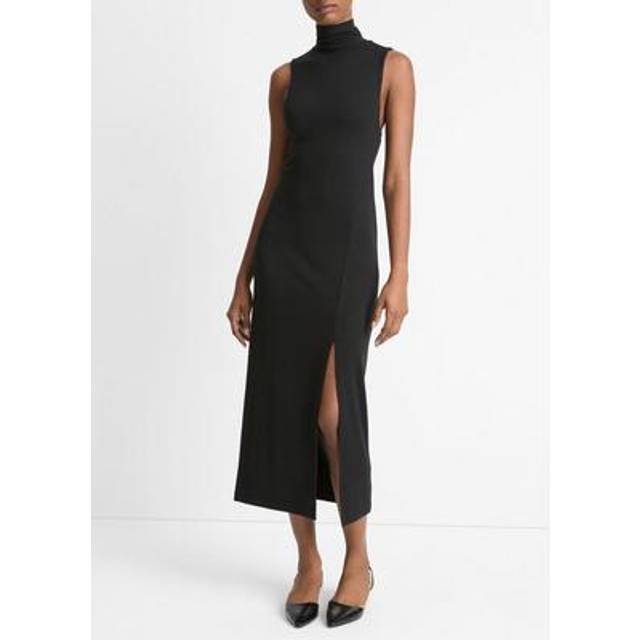Sleeveless Turtleneck Midi Dress - BLACK - Small