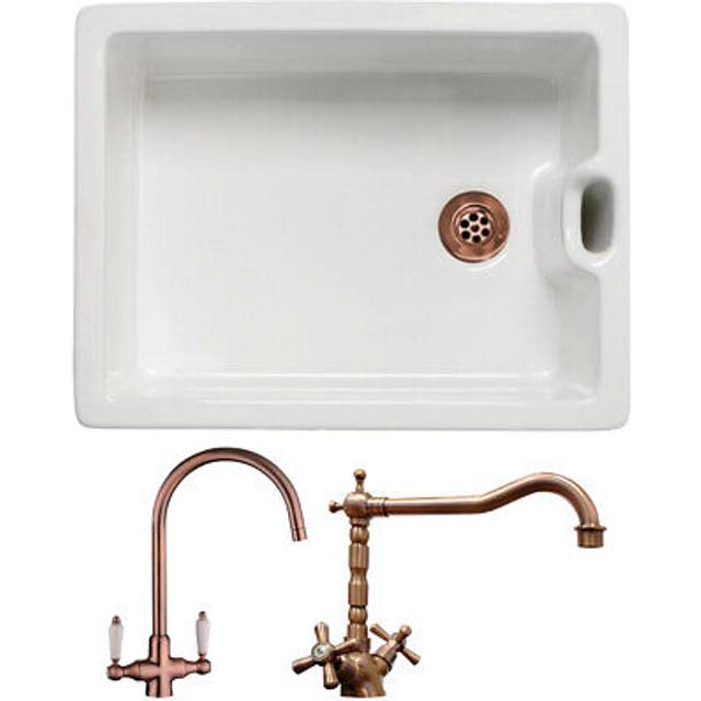Astini belfast 100 1.0 bowl white ceramic kitchen sink & copper plug waste