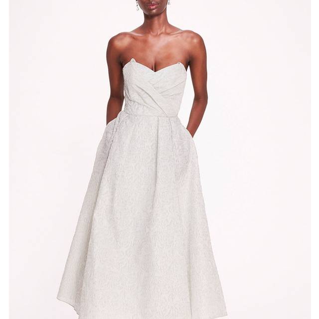 Marchesa Notte Strapless Tea-Length Cloque Dress