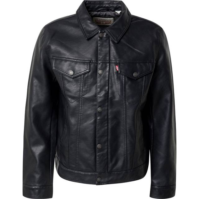 Faux Leather Trucker Jacket - Black - XL