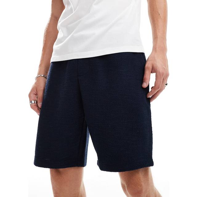 'Jordyn' Textured Elasticated Waist Shorts - Navy - L