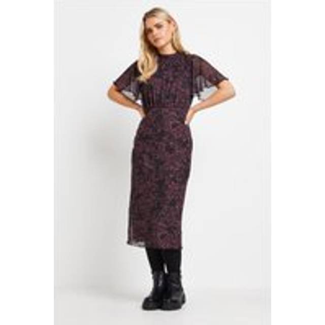 Pixiegirl Burgundy Red Abstract Animal Print Flutter Sleeve Dress 16 Pixiegirl | Petite Women's Winter Dresses