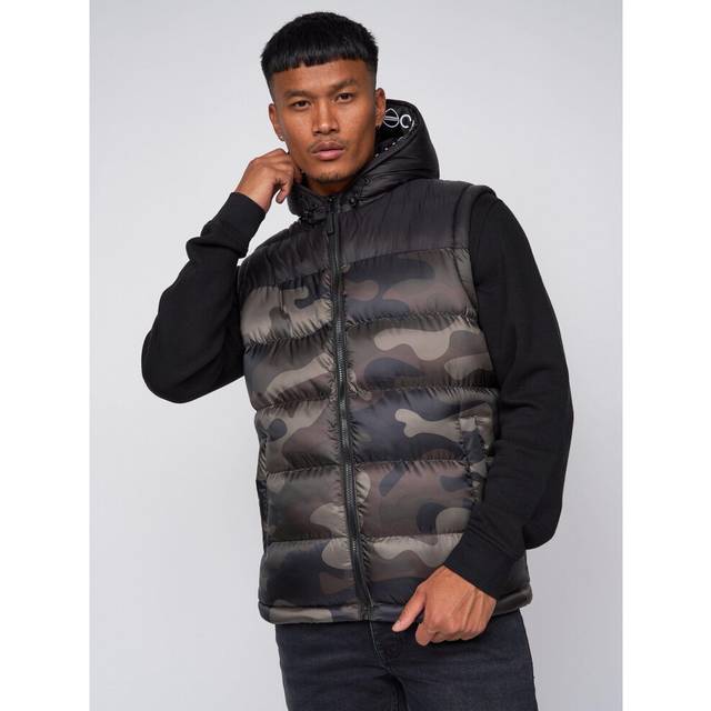 (L, Forest Camo) Crosshatch Mens Stanfield Camo Hooded Gilet
