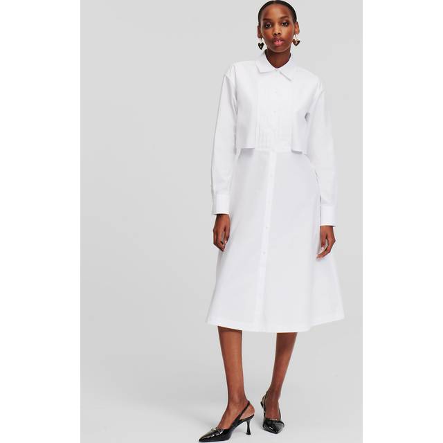 Karl Lagerfeld, Bib-detail Shirt Dress, Woman, White, Size: 14