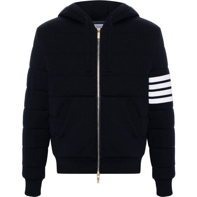 Thom Browne - 4-Bar stripe hooded jacket - men - Cupro/Virgin Wool - 4 - Blue