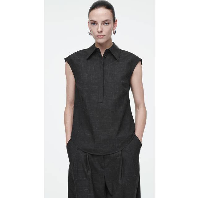 Slim Short-Sleeved Flecked-Wool Shirt in Grey - 34