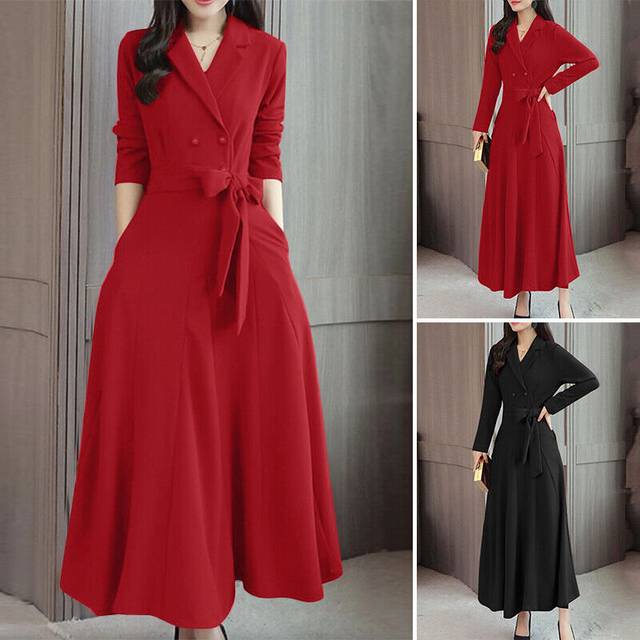 Zanzea womens v neck lapel blazer long dress evening cocktail party maxi dresses