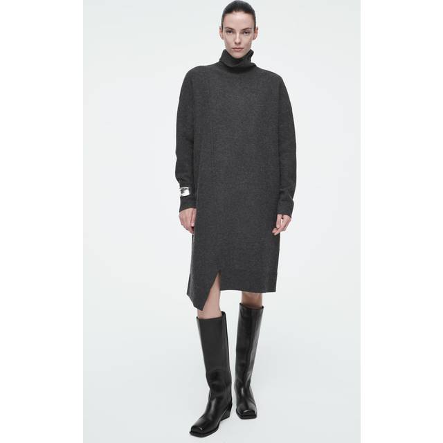 Asymmetric Merino Wool Dress - Dark Grey - S